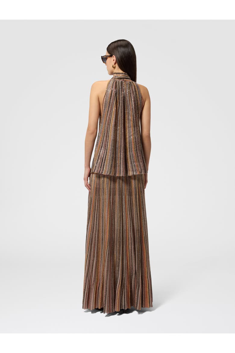 Sleeveless Top In Ribbed Viscose Lamé With Scarf Collar, Alternate, color, Gold& Beige