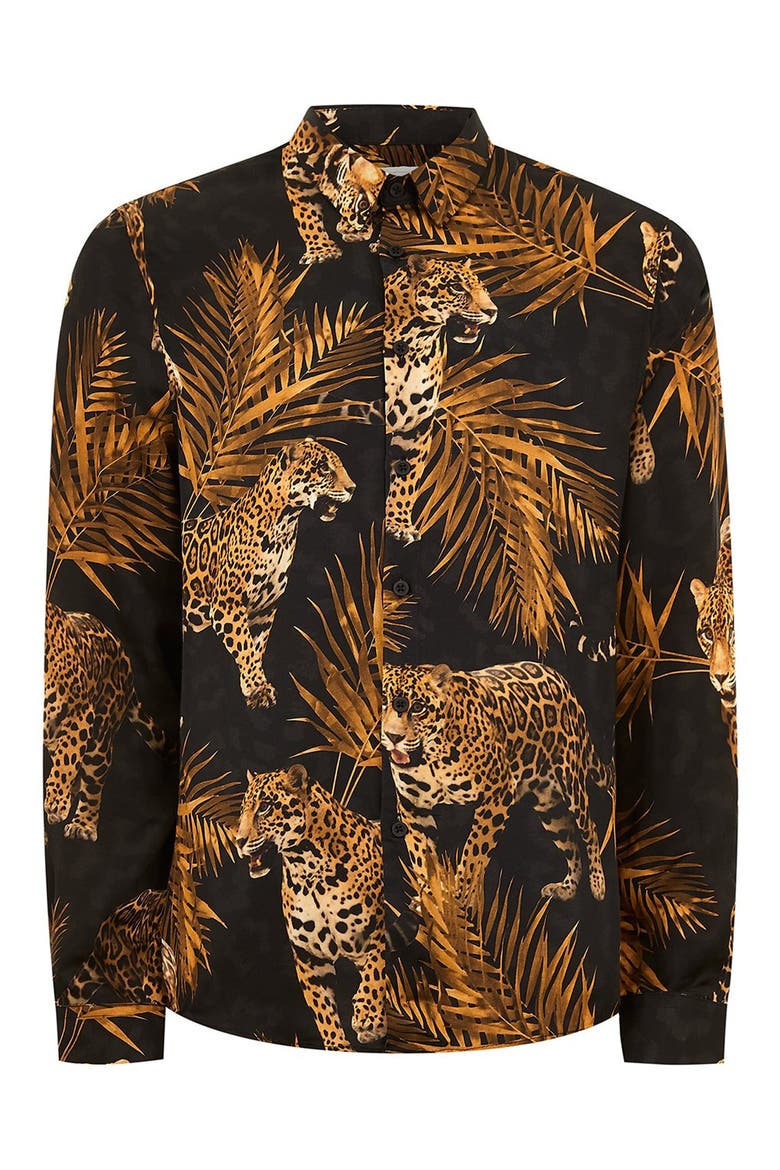 Premium Leopard Print Sport Shirt, Alternate, color, BLACK MULTI