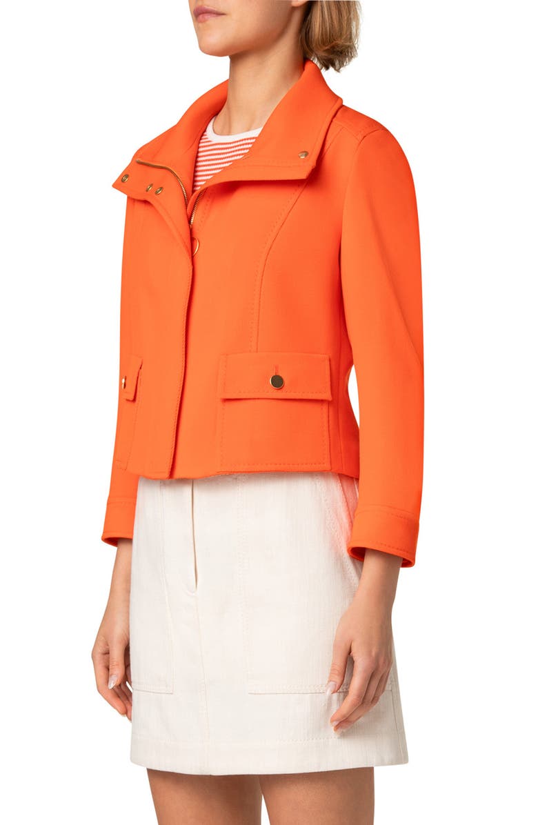 Akris punto Wool Tricotine Crop Jacket, Alternate, color, Orange