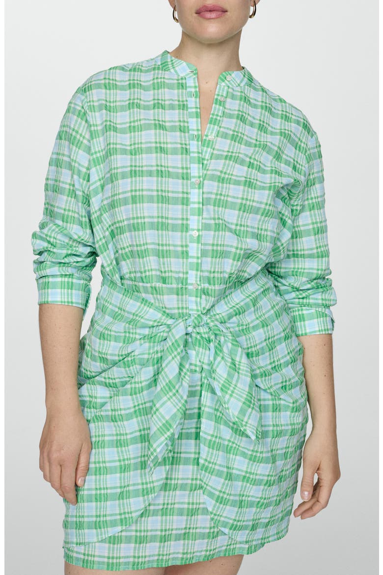 Check Tie Front Long Sleeve Shirtdress, Alternate, color, GREEN