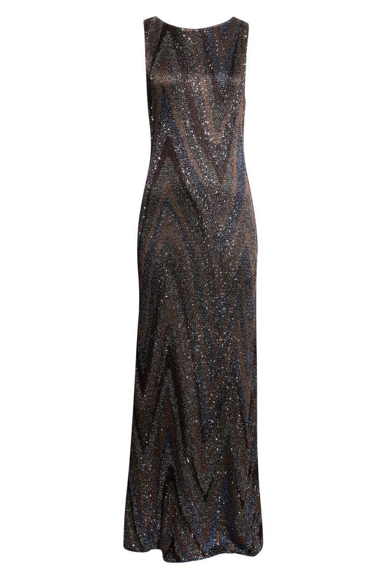 Sequin Metallic Zigzag Jacquard Maxi Dress, Alternate, color, S91U7-BLACK BASE WITH BLUE