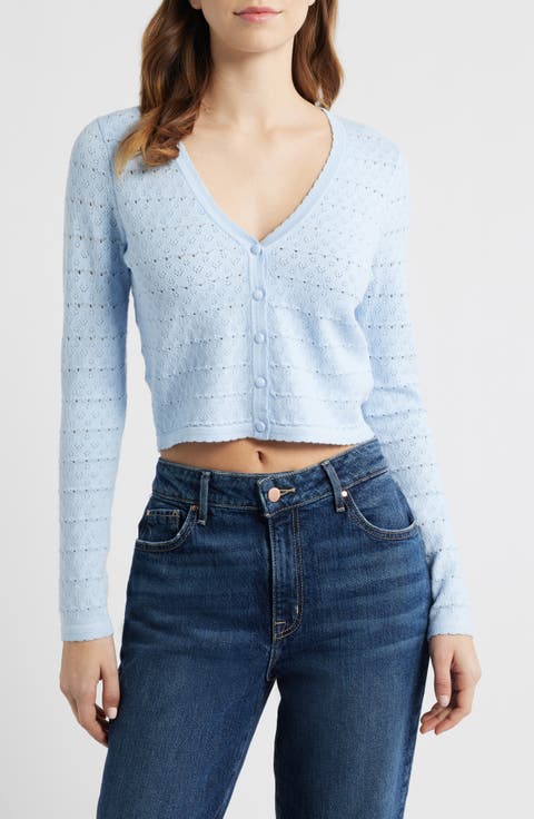 Pointelle V-Neck Crop Cardigan
