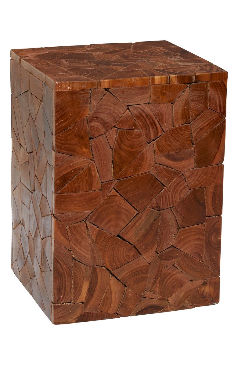 GINGER BIRCH STUDIO Brown Teakwood Contemporary Accent Table with Mosaic Design, Main, color, 