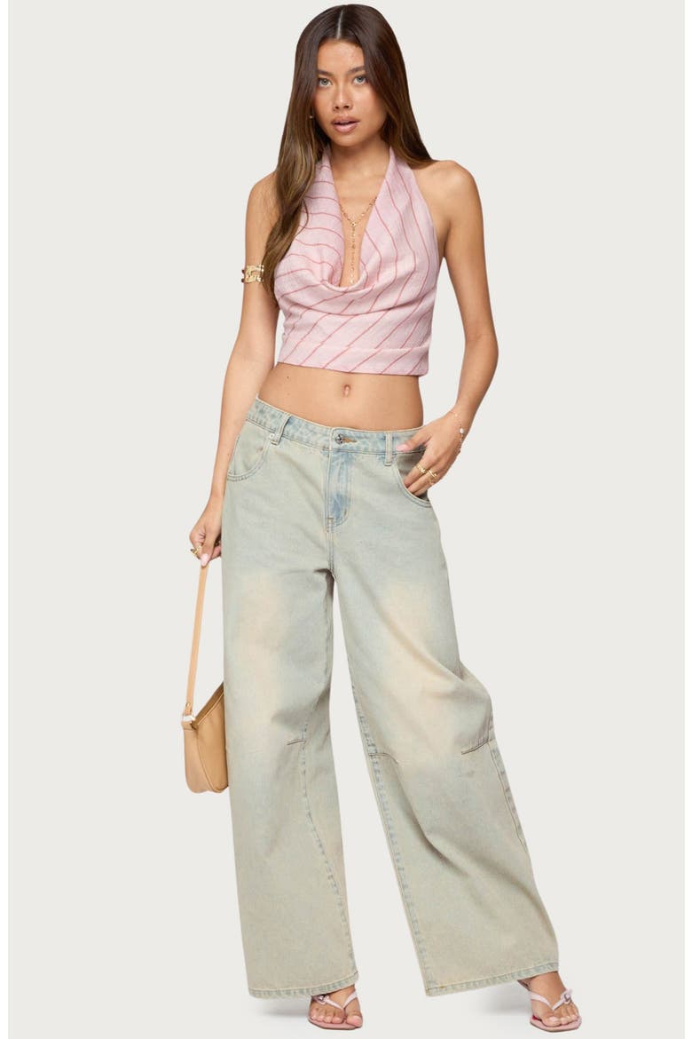 Stripe Cowl Neck Halter Crop Top, Alternate, color, PINK