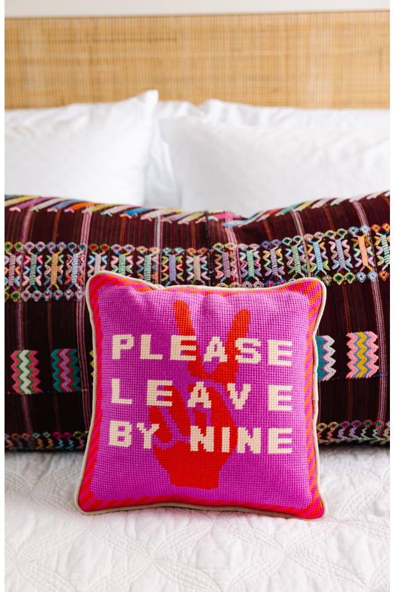 Leave by Nine Needlepoint Pillow, Alternate, color, Red, Pink, Ivory