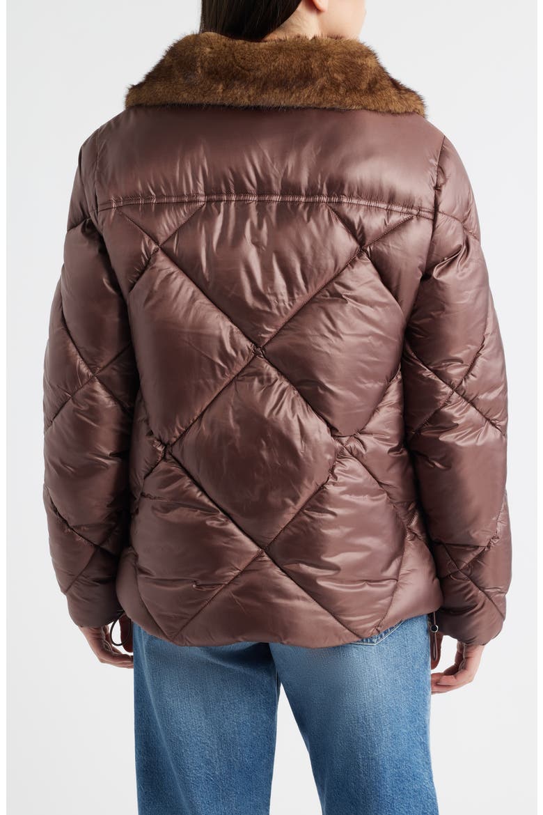 Diamond Quilted Puffer Jacket with Faux Fur Hood, Alternate, color, MOCHA