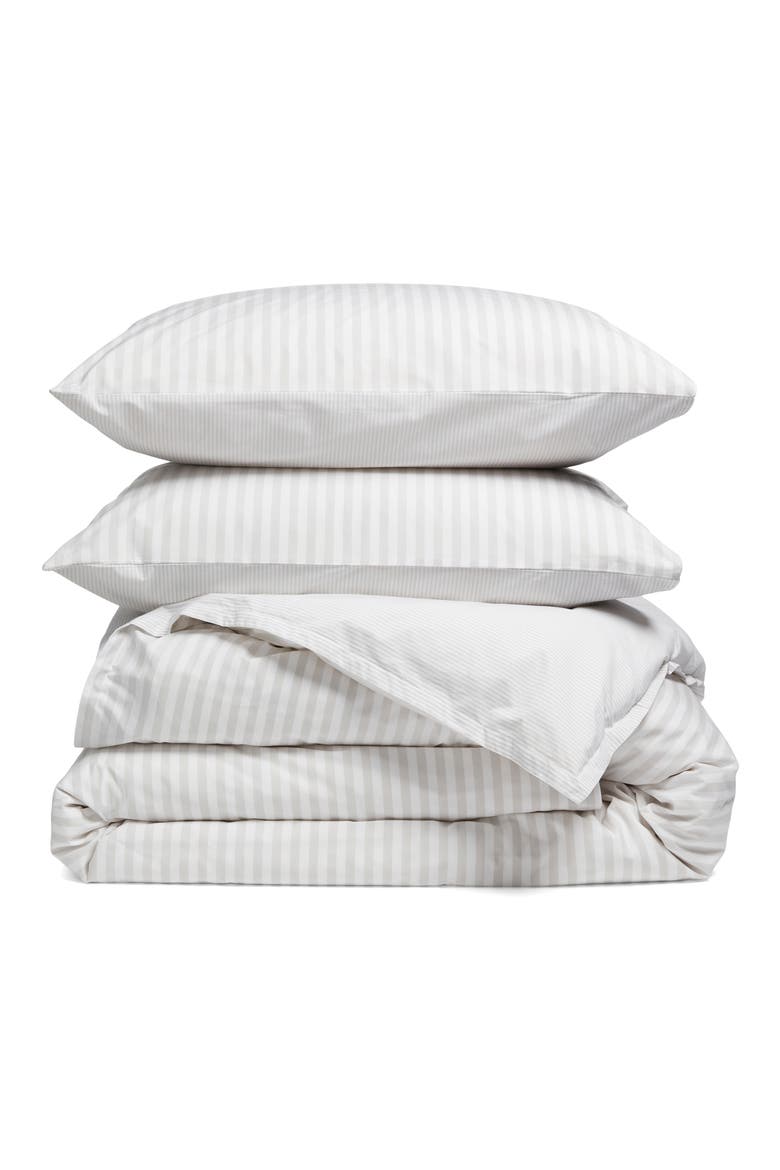 Reversible Stripe Cotton Percale Duvet Cover & Shams Set, Main, color, GREY VAPOR MULTI