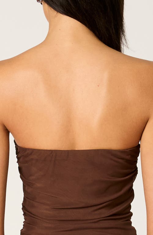 Nia Nola Shirred Strapless Mesh Maxi Dress In Brown