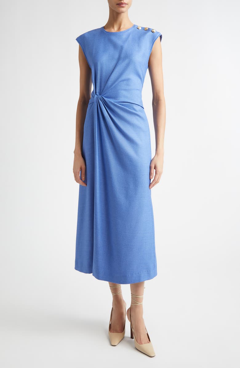 ST. JOHN Twisted Detail Cap Sleeve Silk & Wool Dress, Main, color, Periwinkle