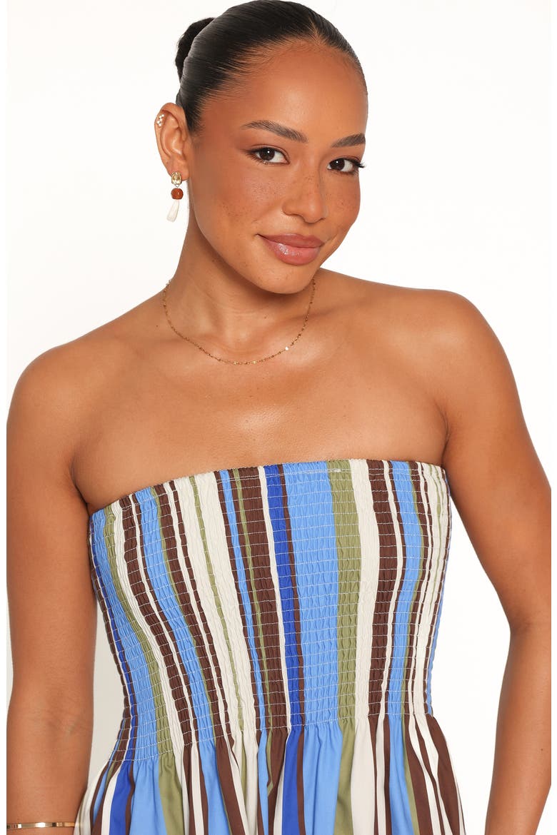 Nella Strapless Maxi Dress, Alternate, color, BLUE/ KHAKI STRIPE