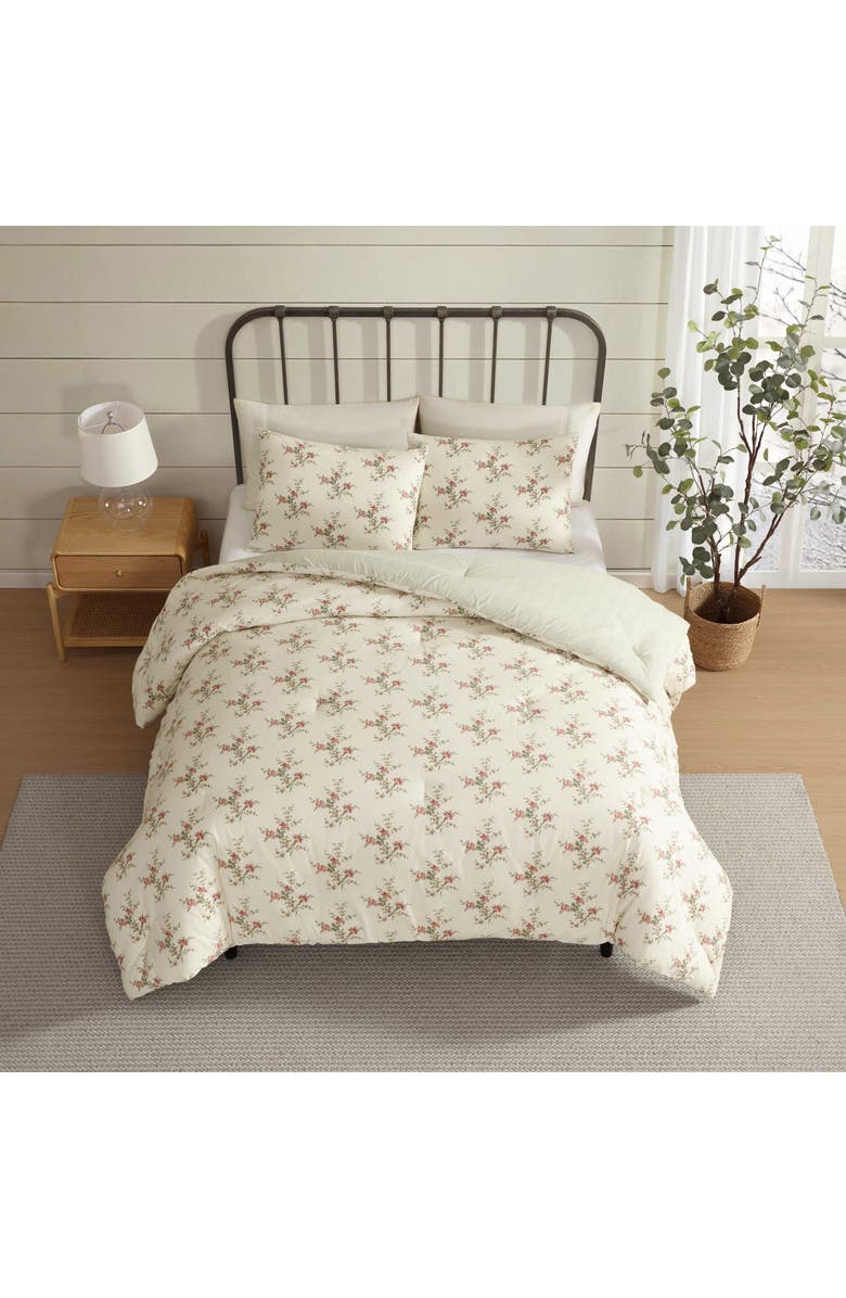 Laura Ashley Jessika Flannel Comforter & Sham Set, Alternate, color, Light/ Red