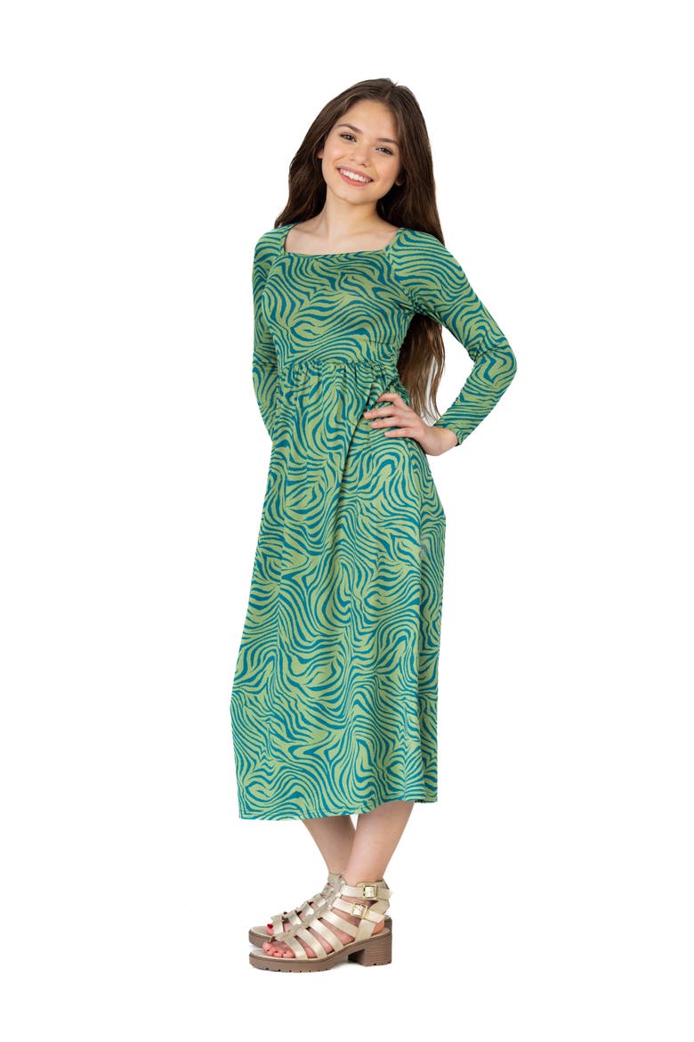 Green Print Long Sleeve Maxi Dress, Alternate, color, Green Multi