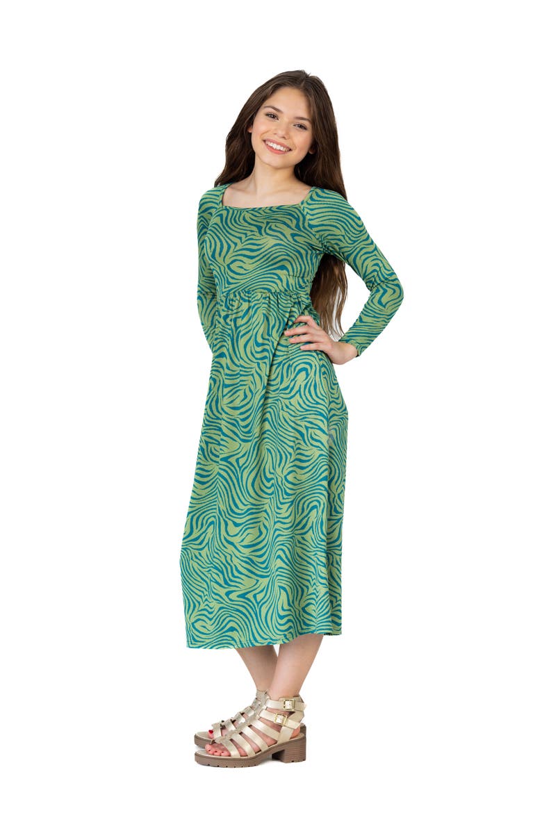 24sevenKid Green Print Long Sleeve Maxi Dress, Alternate, color, Green Multi