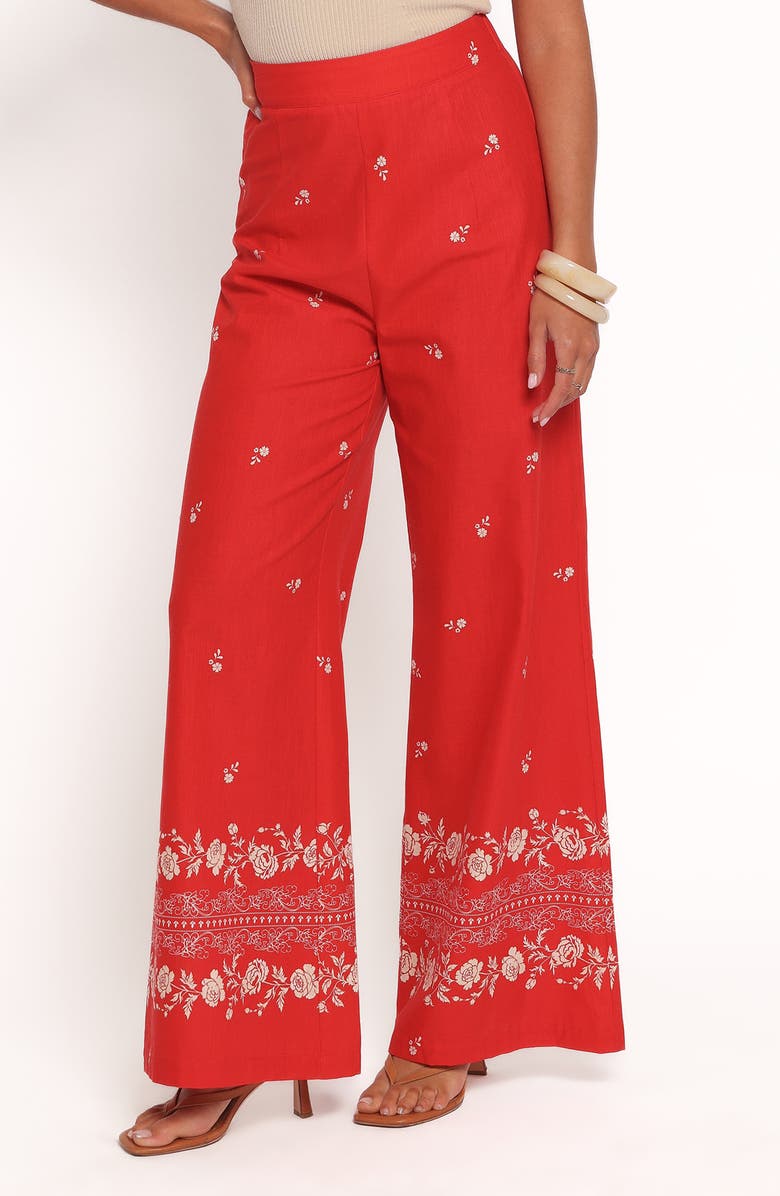 Petal & Pup Ilara Floral Print Linen Blend Wide Leg Pants, Alternate, color, Red Floral