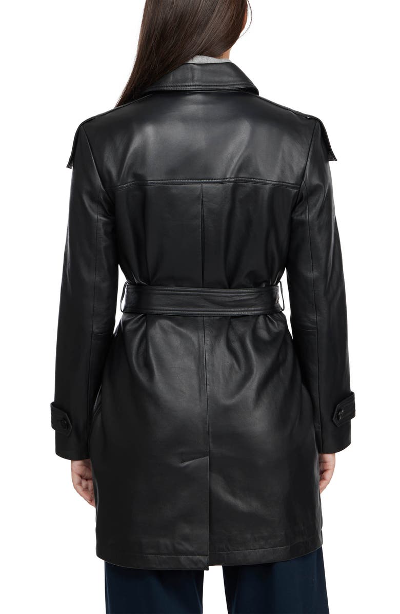 BADGLEY MISCHKA Double Breasted Leather Trench Coat, Alternate, color, 