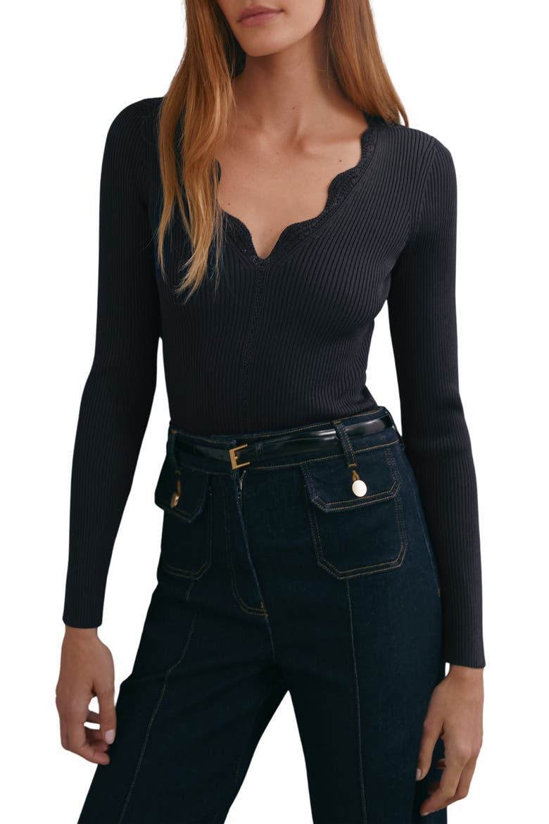 Lara V-Neck Knit Top, Main, color, NAVY