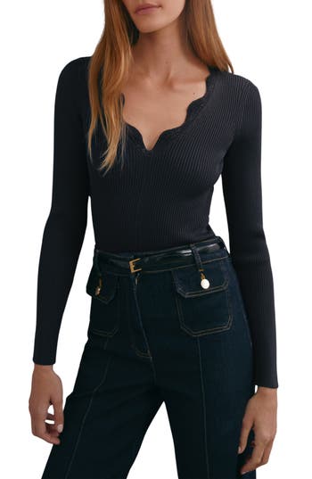 Reiss Lara V-neck Knit Top In Blue
