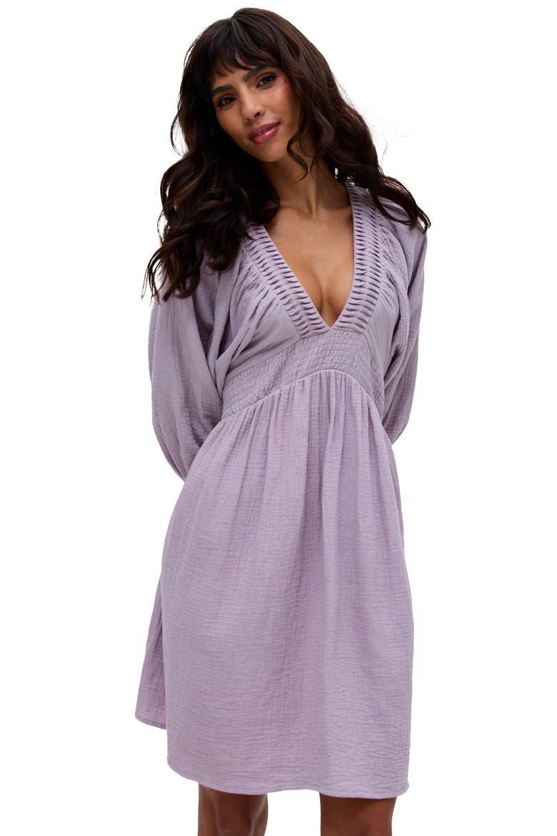 Soipoi Ruched V-Neck Midi Dress, Main, color, Light Purple