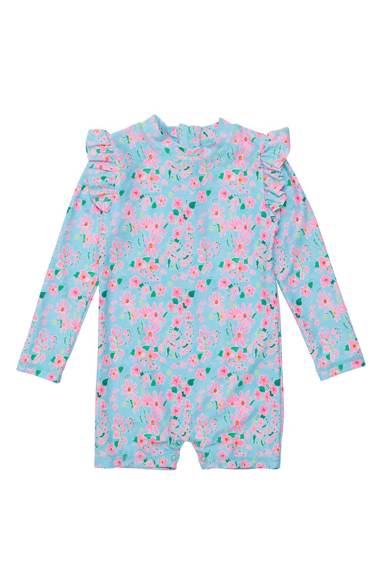 Snapper Rock Daisy Chain Long Sleeve One-Piece Rashguard Swimsuit, Main, color, Blue