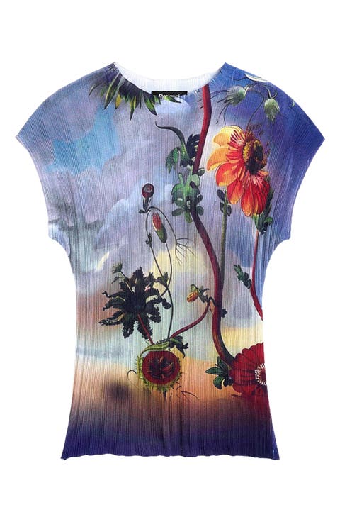Plisse Cap Sleeve Top