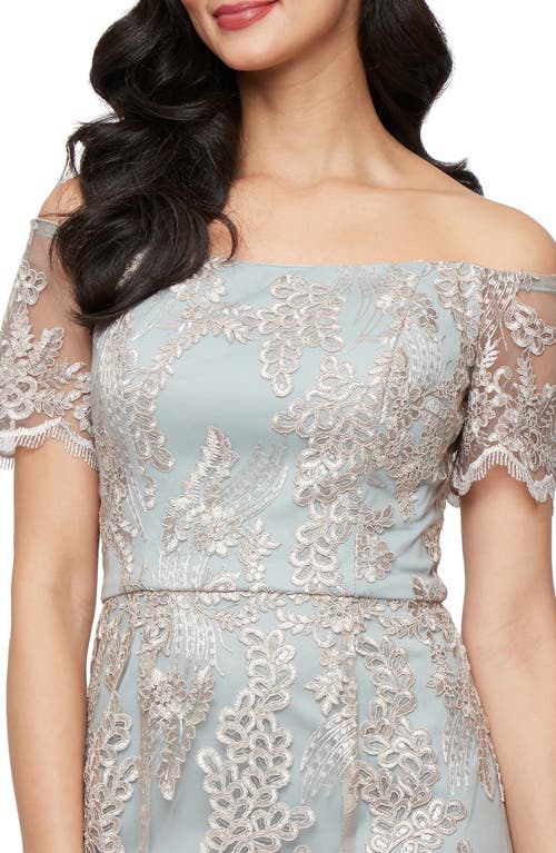 Alex Evenings Embroidered Off The Shoulder Tulle Mermaid Gown In Gray