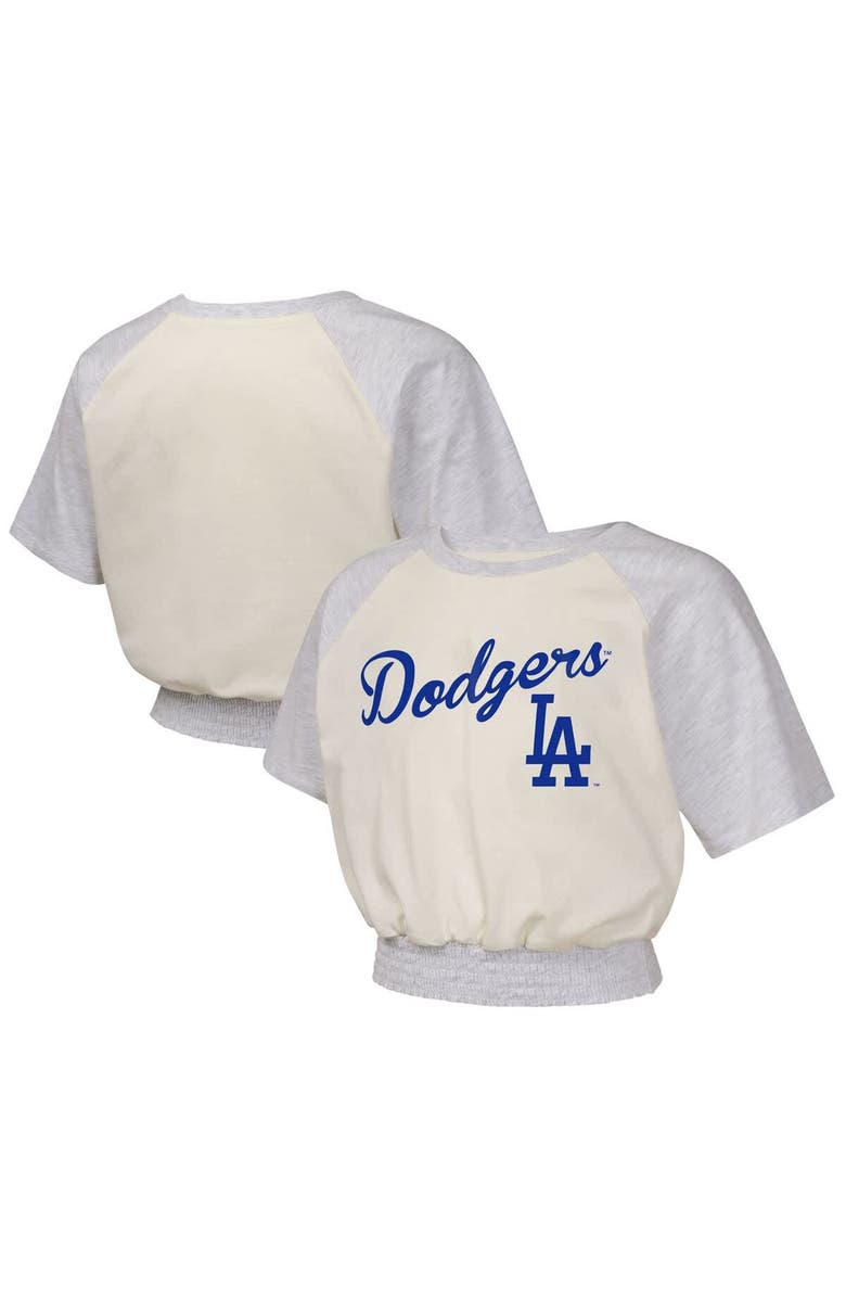 Outerstuff Girls Youth  Cream Los Angeles Dodgers Curve Ball Fashion Raglan T-Shirt, Alternate, color, 