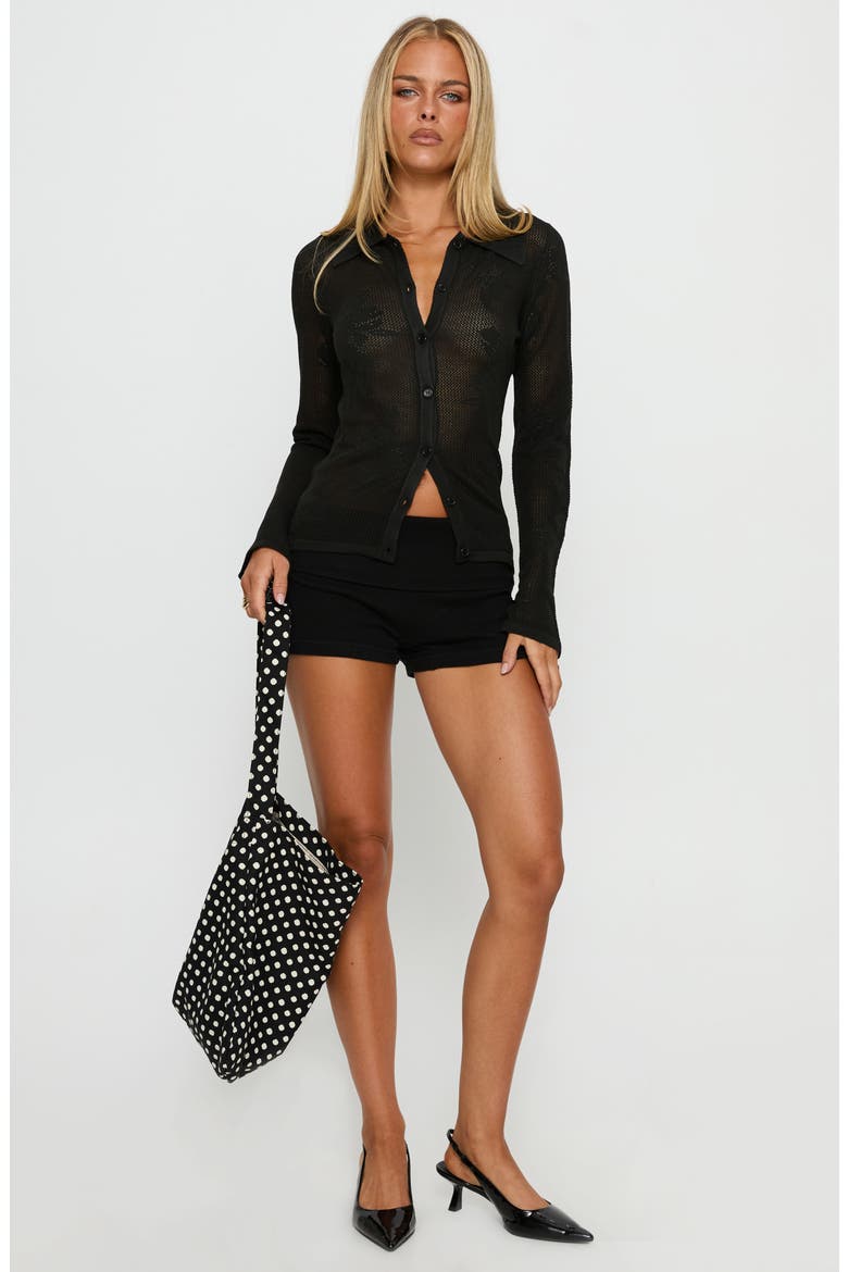 Marcita Floral Open Stitch Shirt, Alternate, color, BLACK