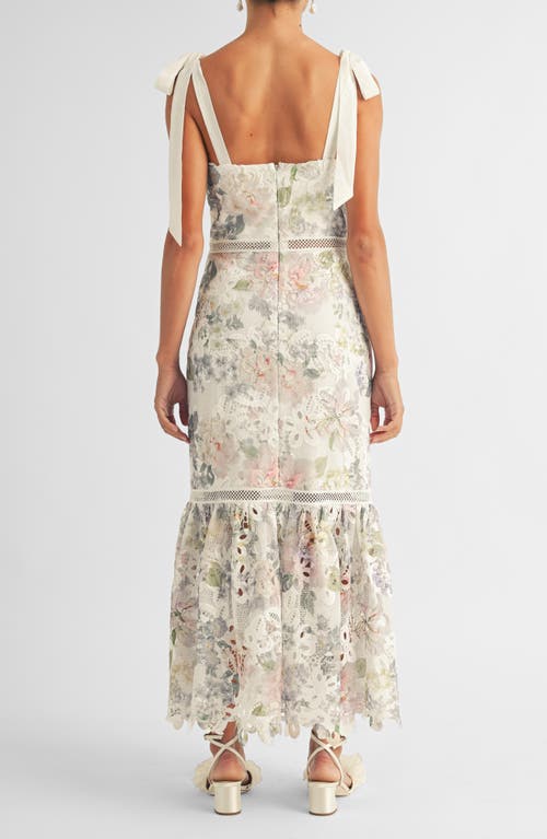 Arose Studio Madison Floral Lace Tie Strap Sleeveless Midi Dress In White Multi