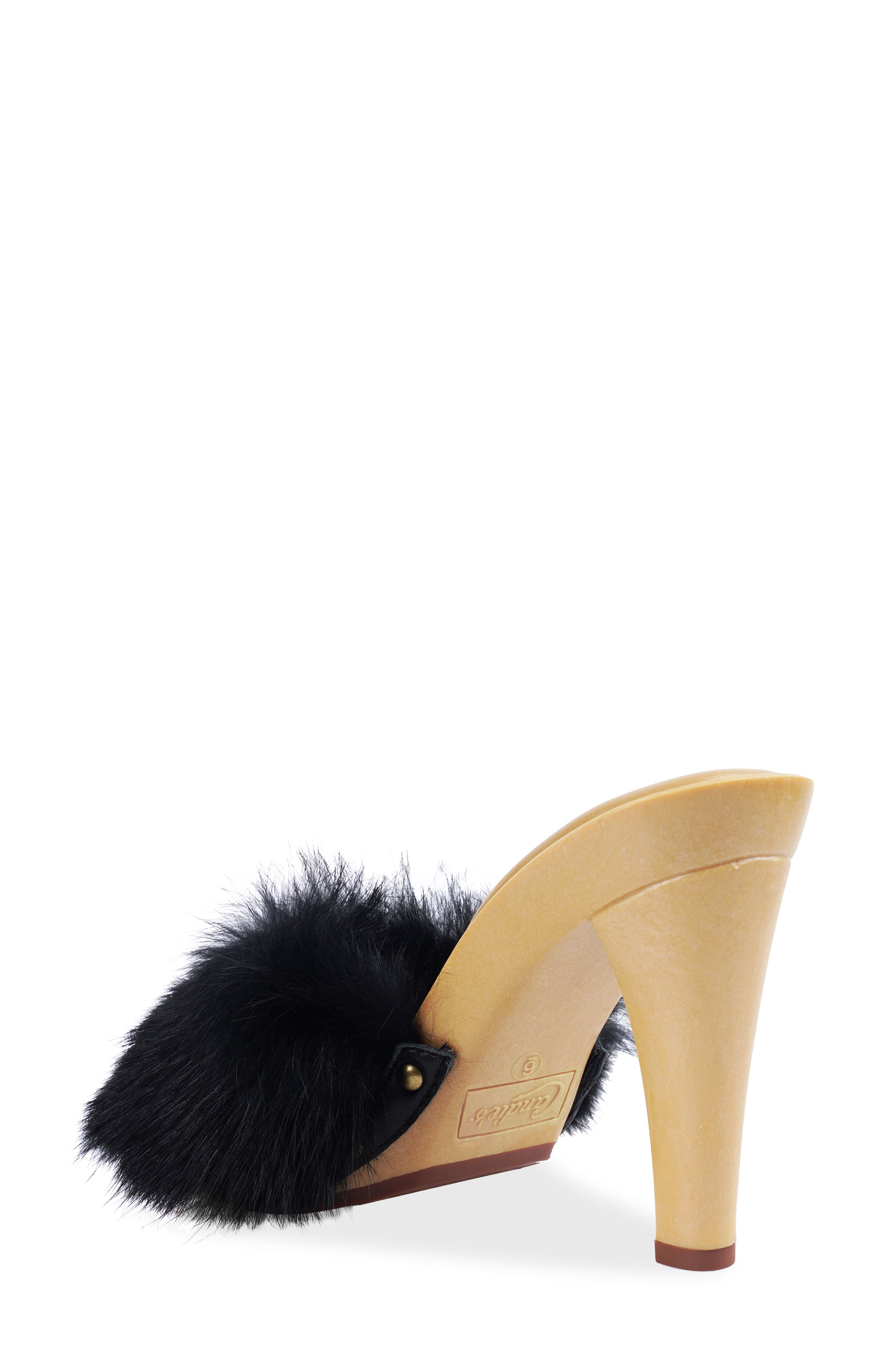 Celestine Faux Fur Side Sandal, Alternate, color, BLACK