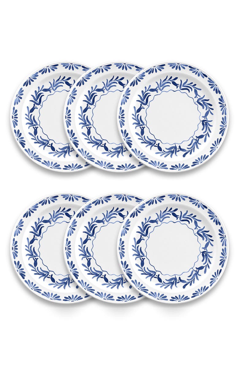 TarHong Set of Six Azul Melamine Plates, Main, color, Blue