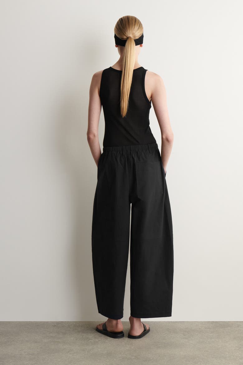 Cotton Barrel-leg Utility Pants, Alternate, color, BLACK