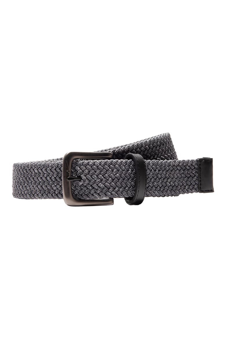 Stretch Webbed Braided Belt, Main, color, DARK GREY/ WHITE