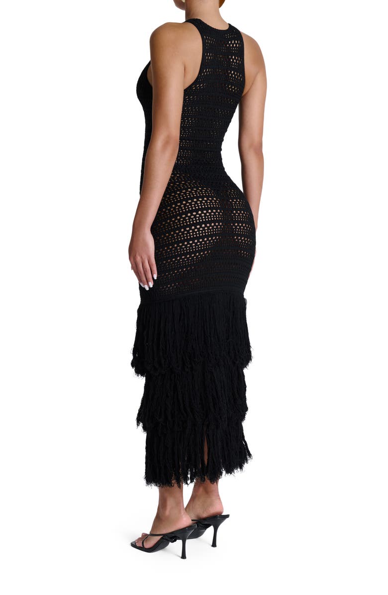 Naked Wardrobe Open Stitch Fringe Midi Dress, Alternate, color,
