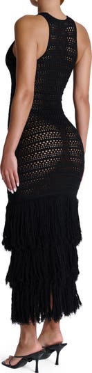 Open Stitch Fringe Midi Dress