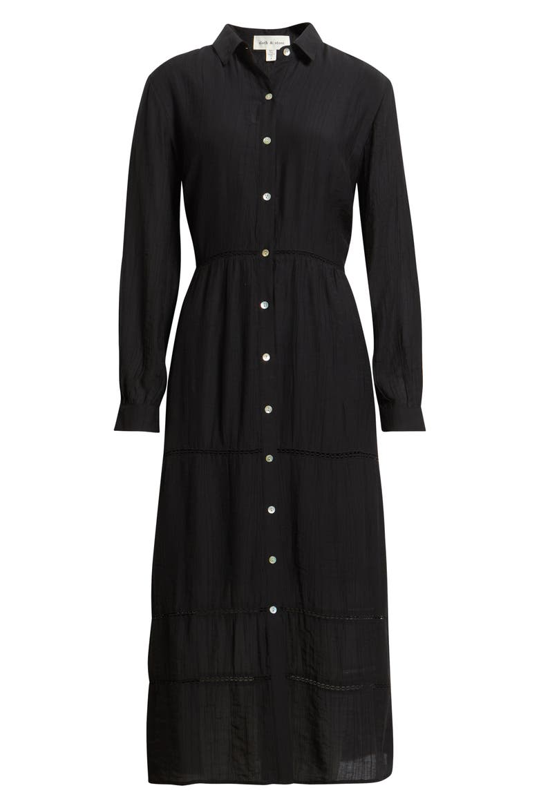 Ladder Stitch Long Sleeve Midi Shirtdress, Alternate, color, BLACK