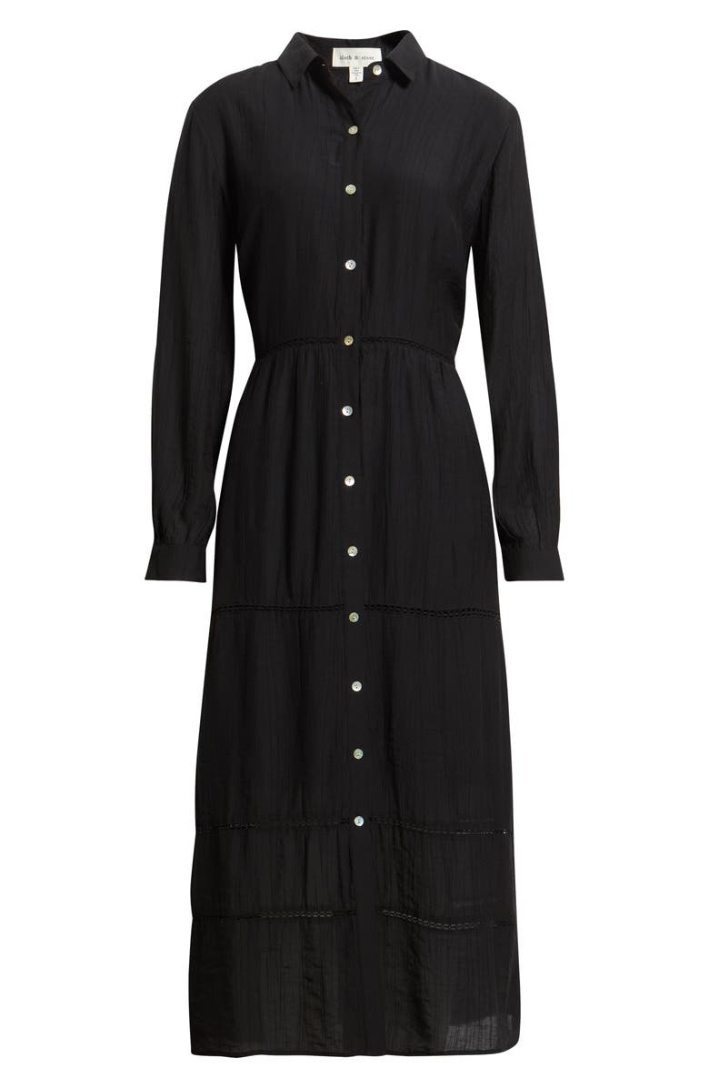 Cloth & Stone Ladder Stitch Long Sleeve Midi Shirtdress, Alternate, color, Black