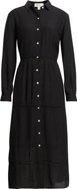 Cloth & Stone Ladder Stitch Long Sleeve Midi Shirtdress