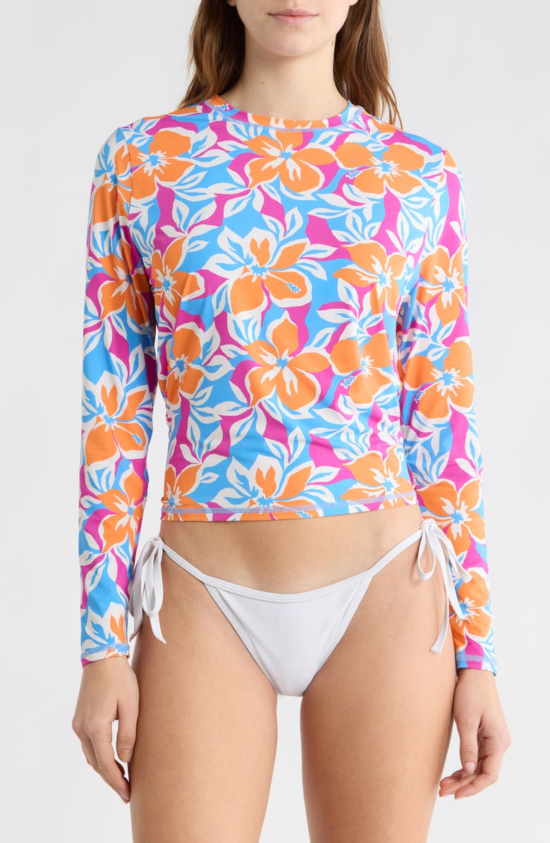 Roxy Topanga Canyon Sea Skipping Long Sleeve Rashguard, Main, color, Blue Multi