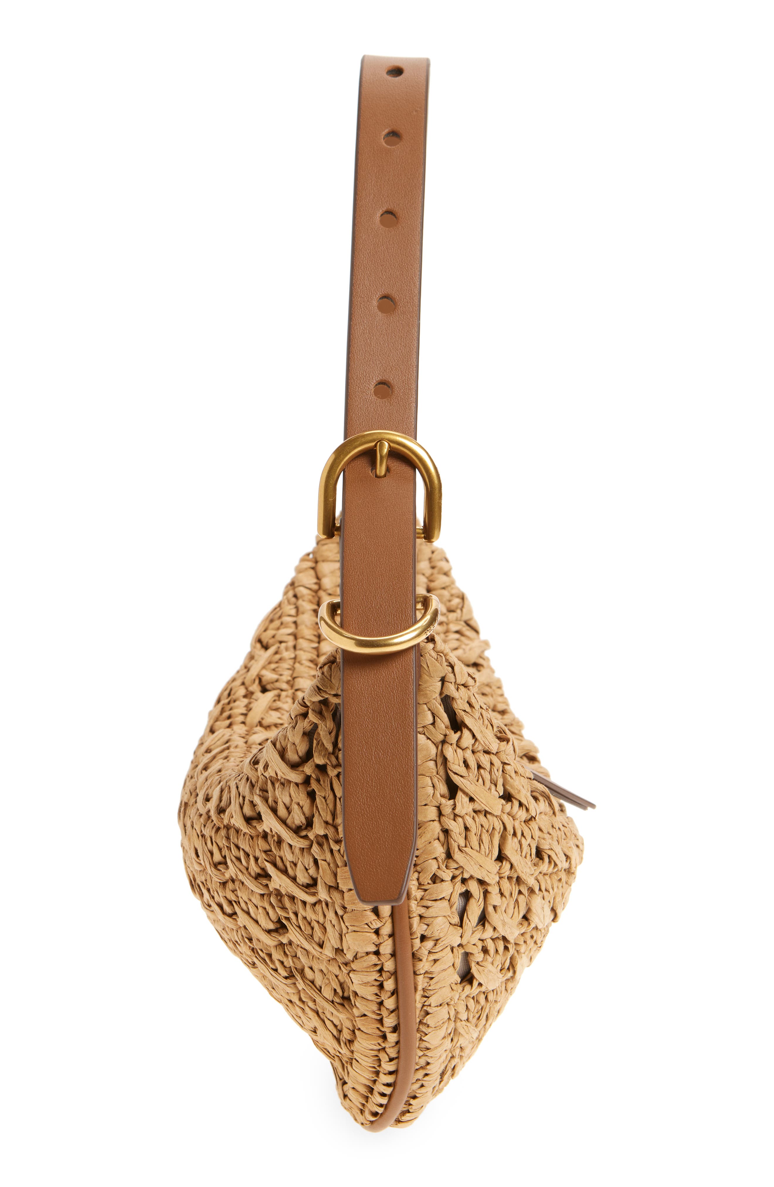 rag & bone Small Mercer Woven Straw Hobo Bag, Alternate, color, Cognac