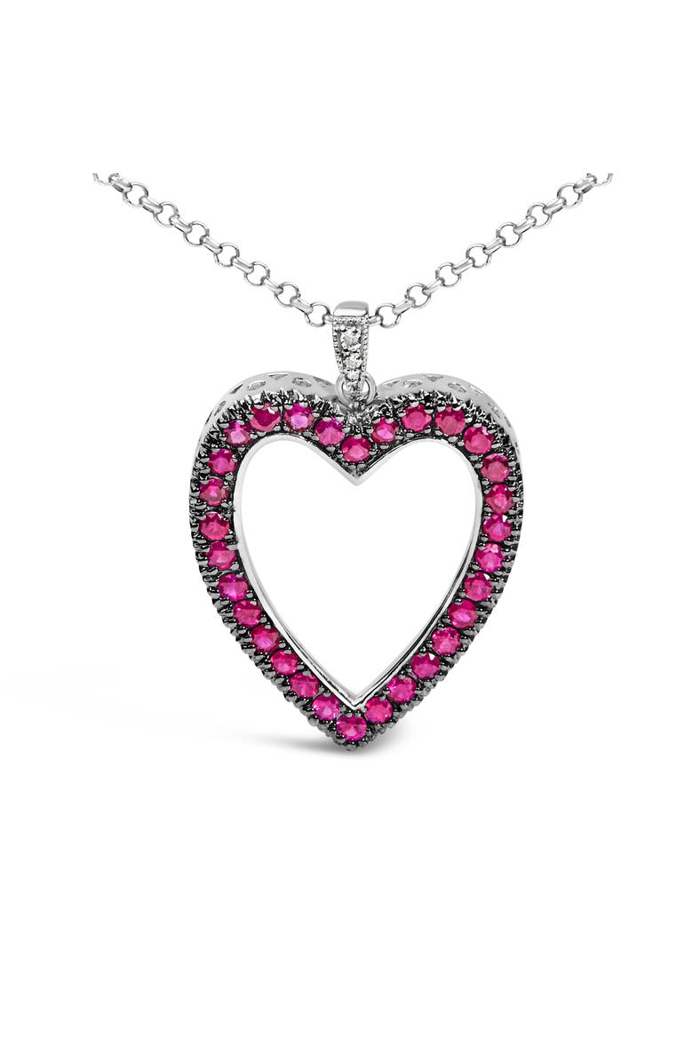 18K 1/3 Cttw Diamond & Ruby Open Heart Pendant Necklace, Alternate, color, White
