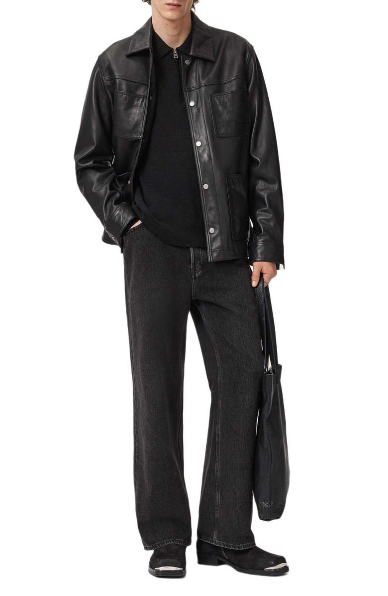 AllSaints Albany Merino Wool Quarter Zip Polo, Alternate, color, Cinder Black