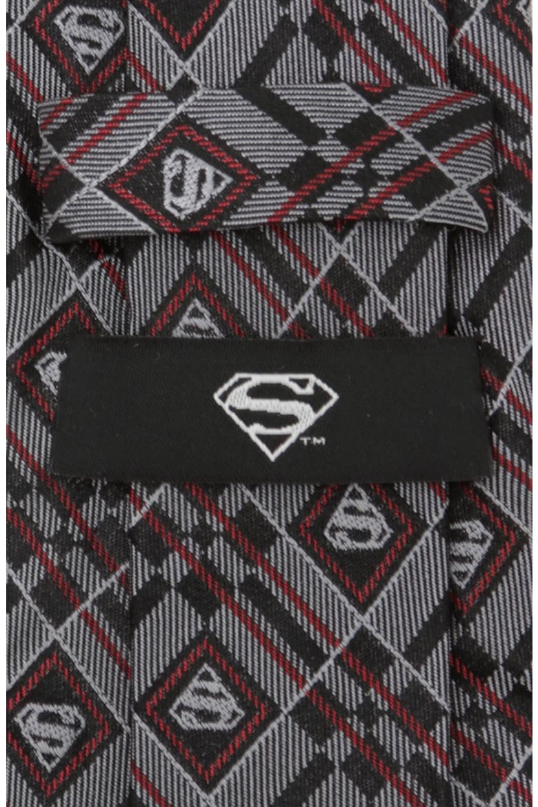 DC Comics Superman Geometric Gray Silk Tie, Alternate, color, SILVER