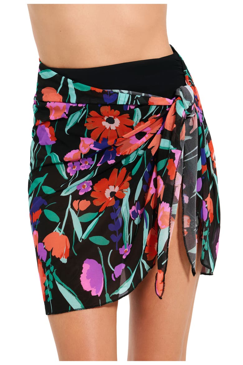 Mesh Sarong Wrap Skirt, Main, color, Black-Multi