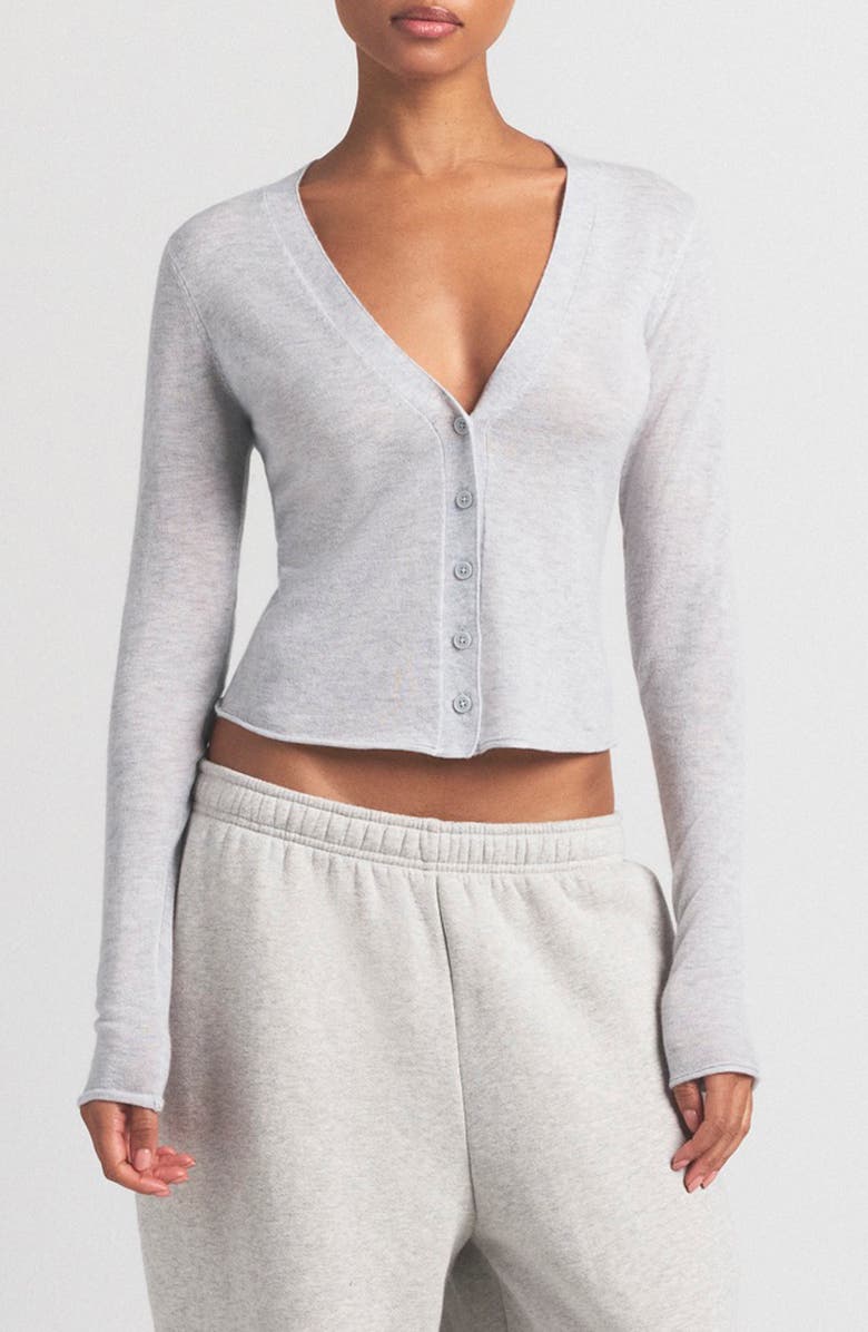 SKIMS Featherweight Cashmere Cardigan, Main, color, Light Heather Grey