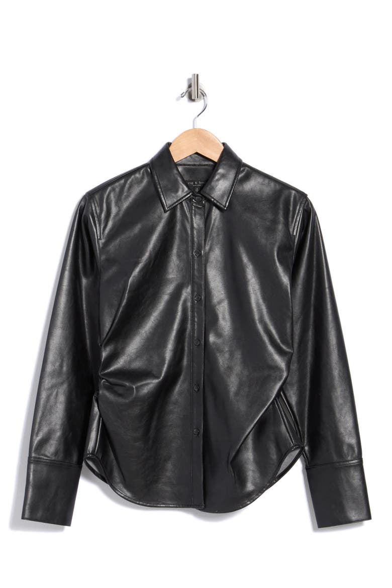 Leah Faux Leather Shirt, Main, color, BLACK
