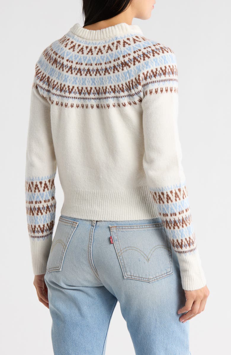 Madden Girl Fair Isle Jacquard Crewneck Crop Cardigan, Alternate, color, Ivory Combo