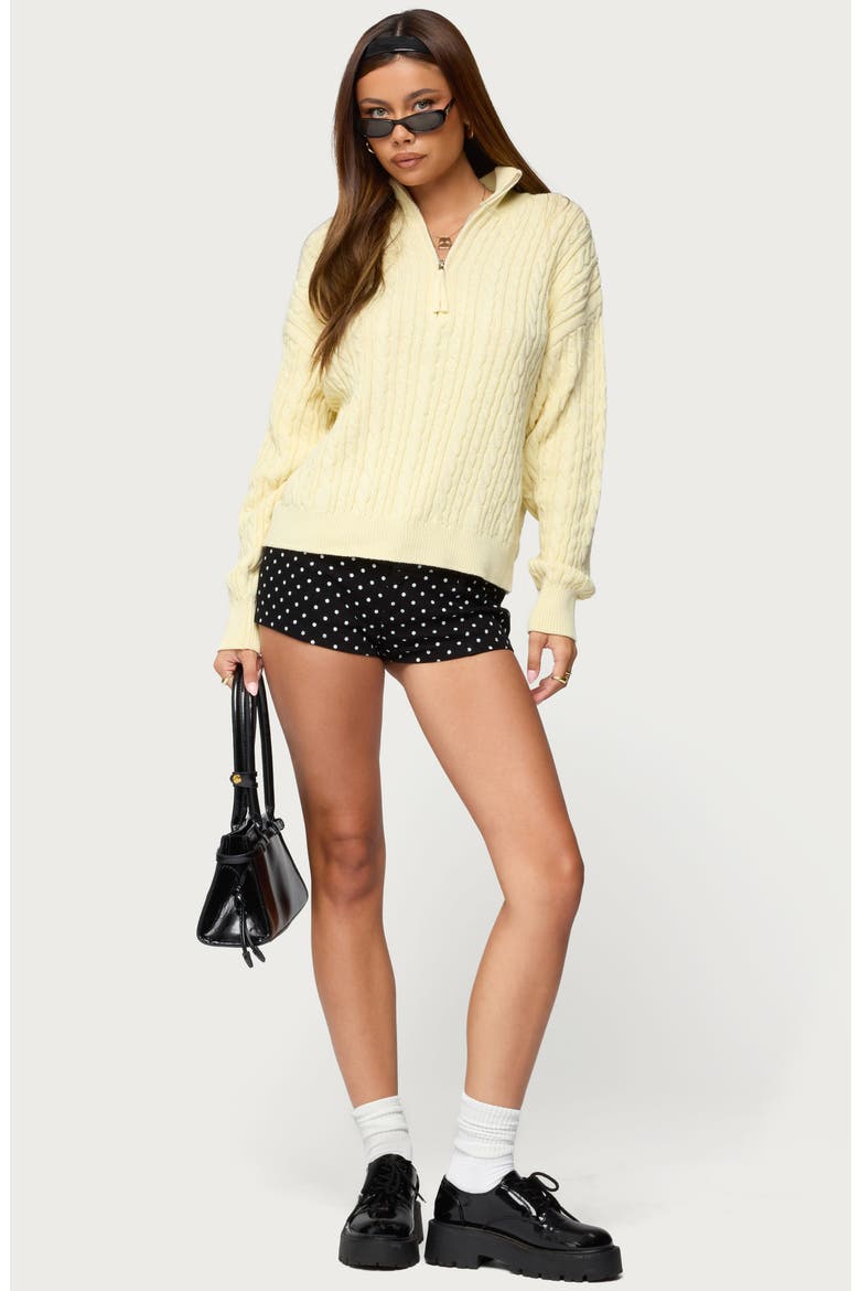 Sarie Cable Stitch Quarter Zip Cotton Sweater, Alternate, color, LIGHT-YELLOW