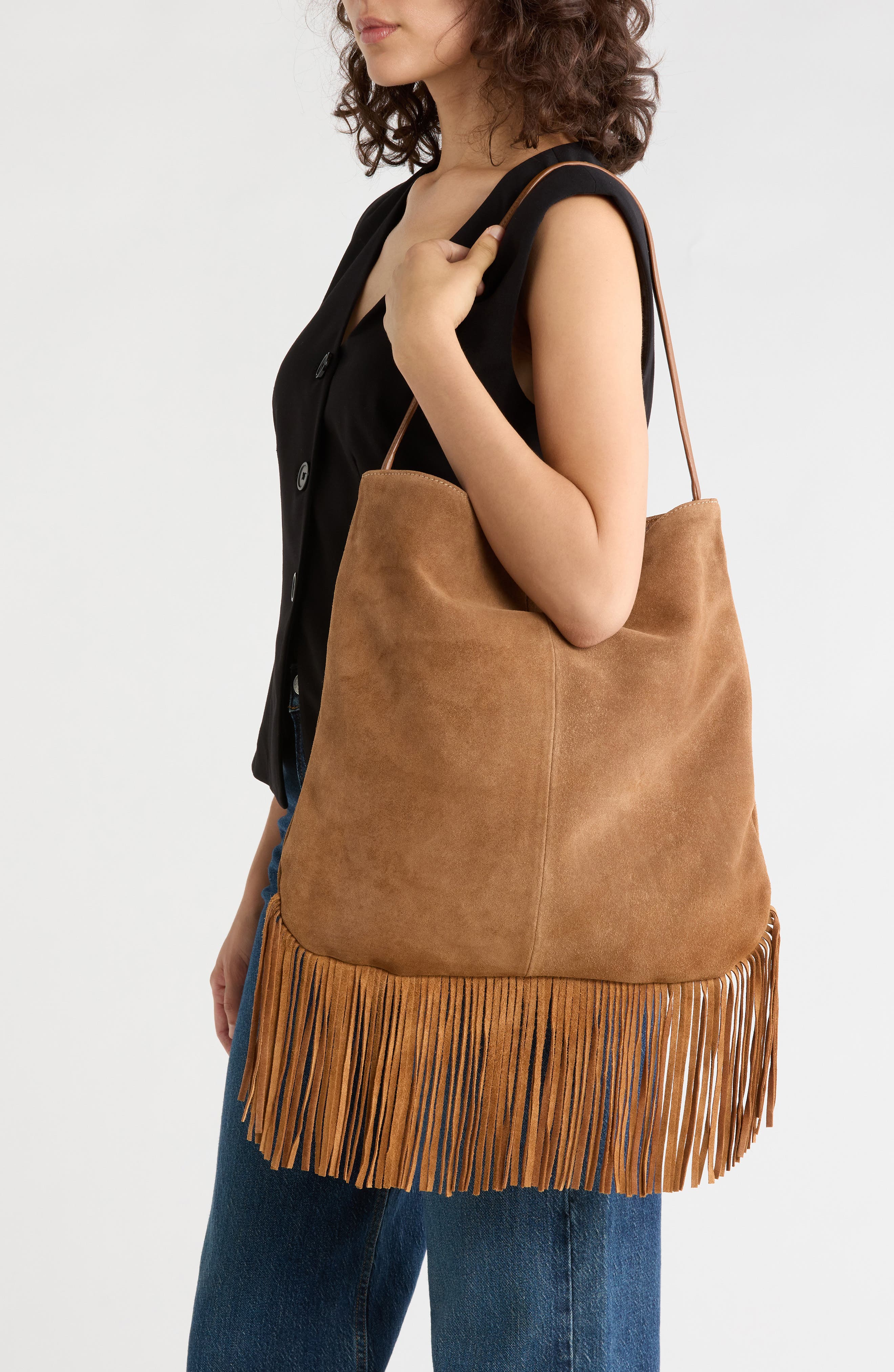 Ivy Fringe Suede Tote, Alternate, color, HONEY TAN SOFT COW SUEDE