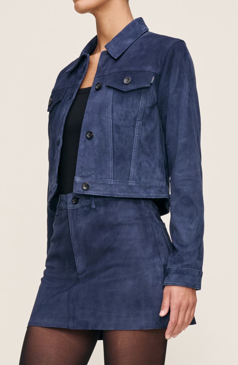 DL1961 Vika Crop Suede Trucker Jacket, Alternate, color, Navy Suede