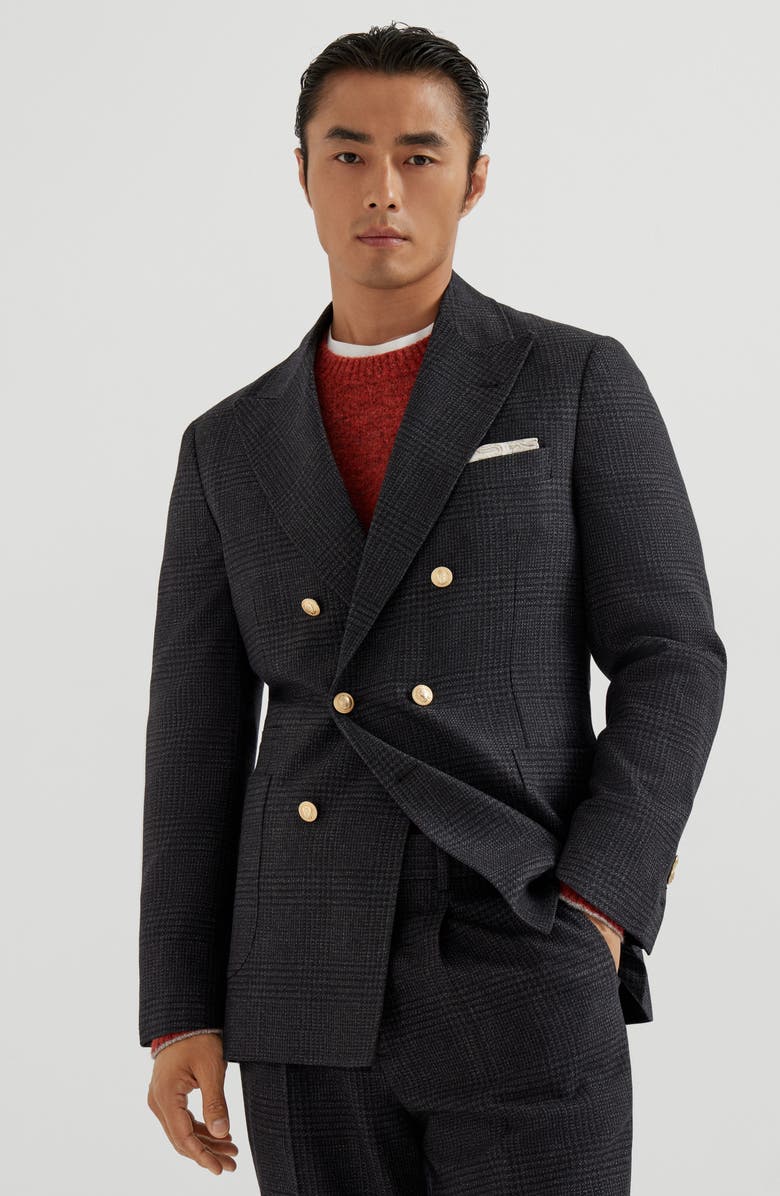 Brunello Cucinelli Prince of Wales deconstructed blazer, Alternate, color, Anthracite